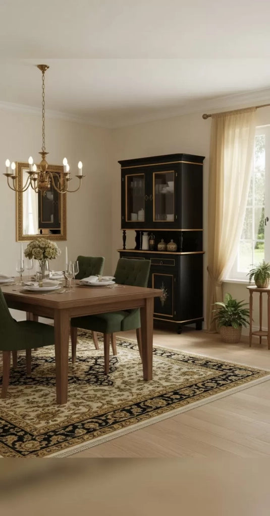 Cristalliera 2 porte shabby legno nero decorata filo oro 104x43x208 - Mobili 2G