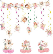 Decorazione di compleanno 18 pezzi - Bandierina con fiocchi - Decorazioni a forma di api - Fiori di carta - Decorazione di festa - Tema rosa