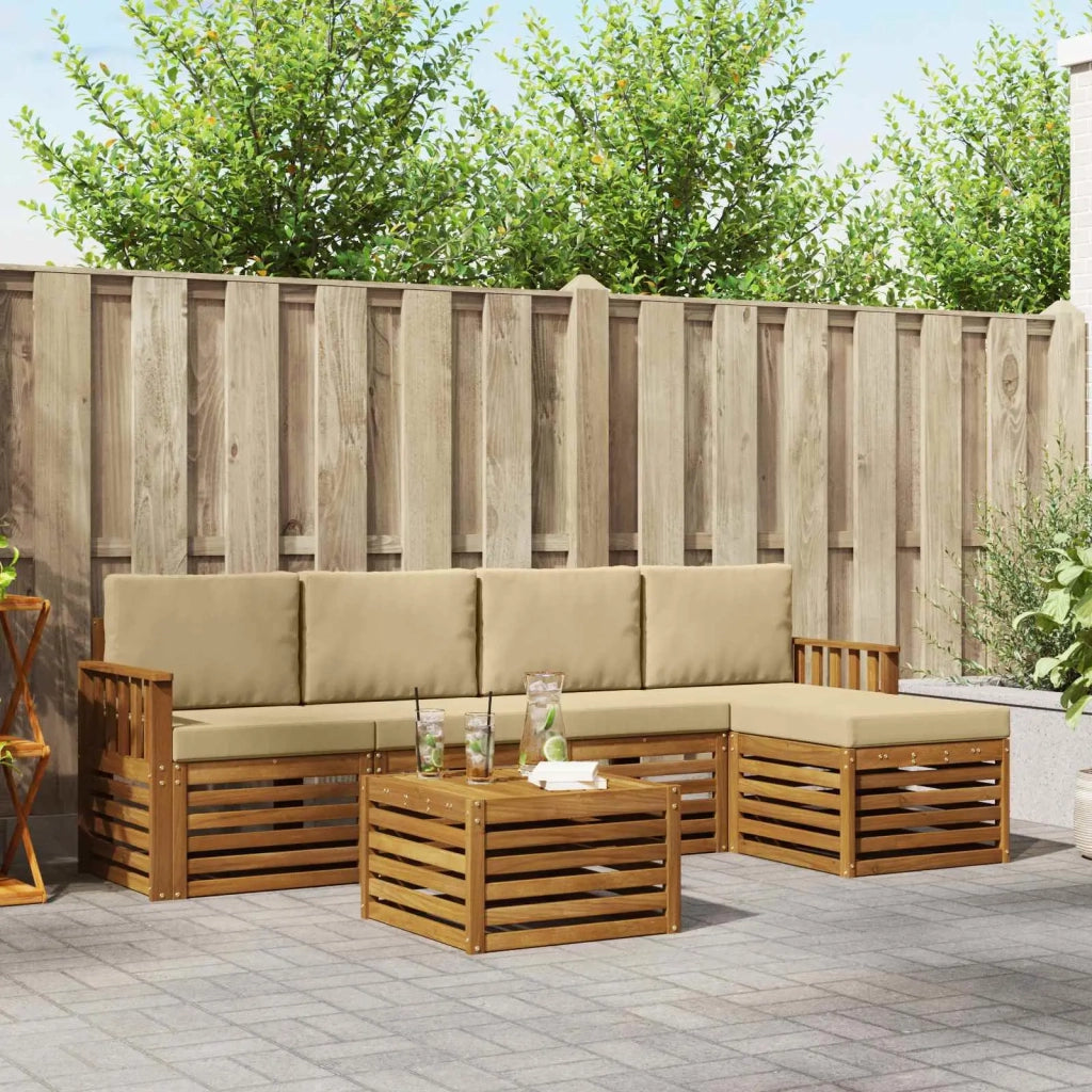 Set di divani da esterno con cuscino 6 pcs Naturale e Beige 3374683