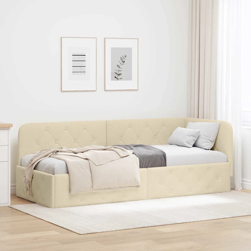 Letto singolo | Letto per adulti | Cornice del letto ad angolo Crema 80 x 200 cm Tessuto