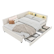 Letto a Divanetto 140x200 cm; USB e Type-C; Luce LED; con Cassetti; in Lino; Beige