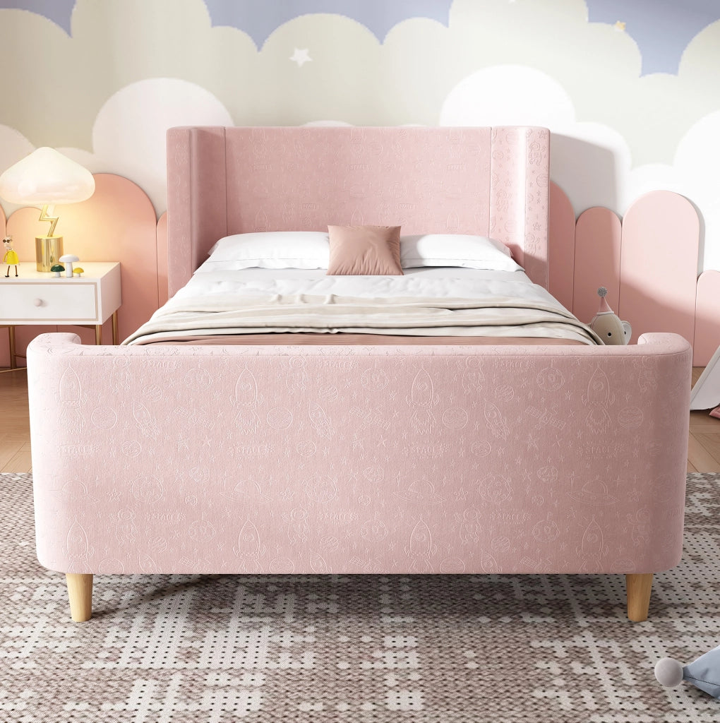 Letto singolo per bambini 90x200 cm in velluto rosa