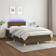 Letto a Molle Materasso e LED Marrone Scuro 120x200 cm Tessuto