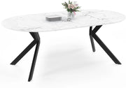 ALIX tavolo da pranzo rotondo allungabile 4-10 persone gamba a ragno nera piano effetto marmo bianco ALASKA 110-200 cm