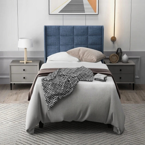 Letto singolo in lino blu - Xylo - 90x200 cm senza materasso