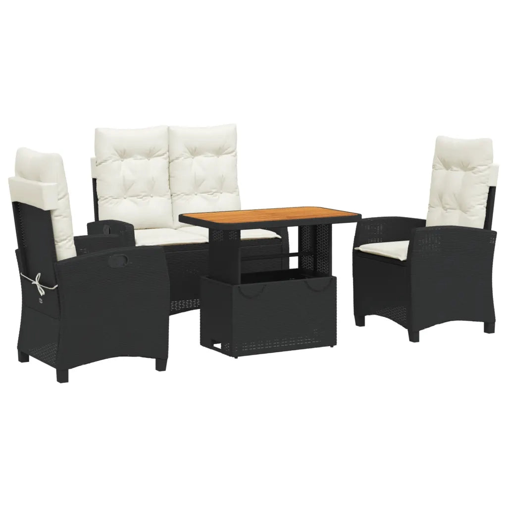 Set da Pranzo da Giardino 4 pz con Cuscini Nero in Polyrattan 3277383