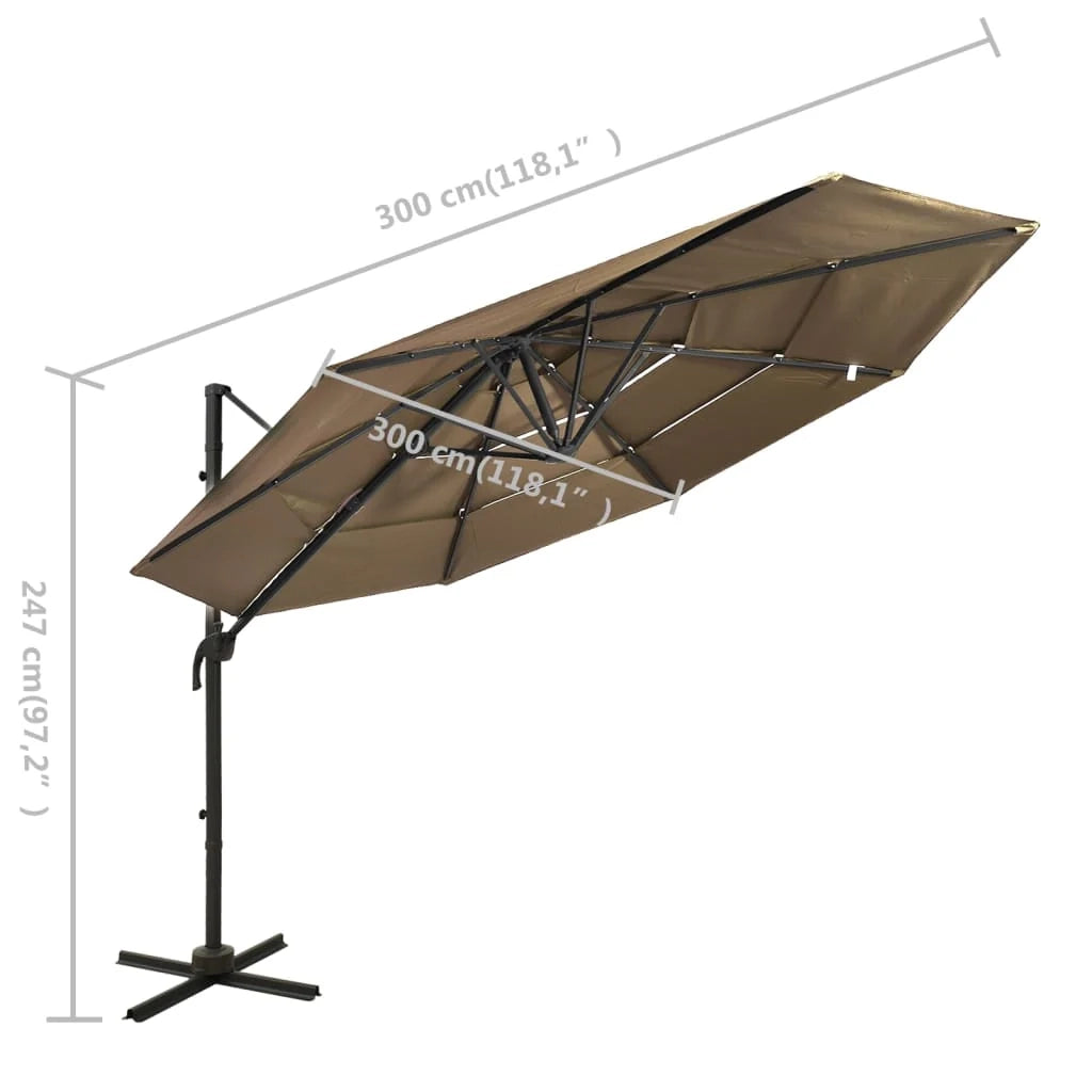 Ombrellone a quattro livelli con palo in alluminio 3 x 3 m tortora 02_0008795