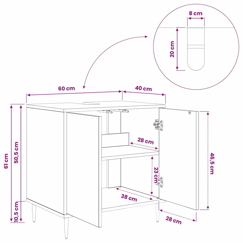 Mobile da Bagno GENNEP Rovere Nero 60 x 40 x 61 cm 8007415