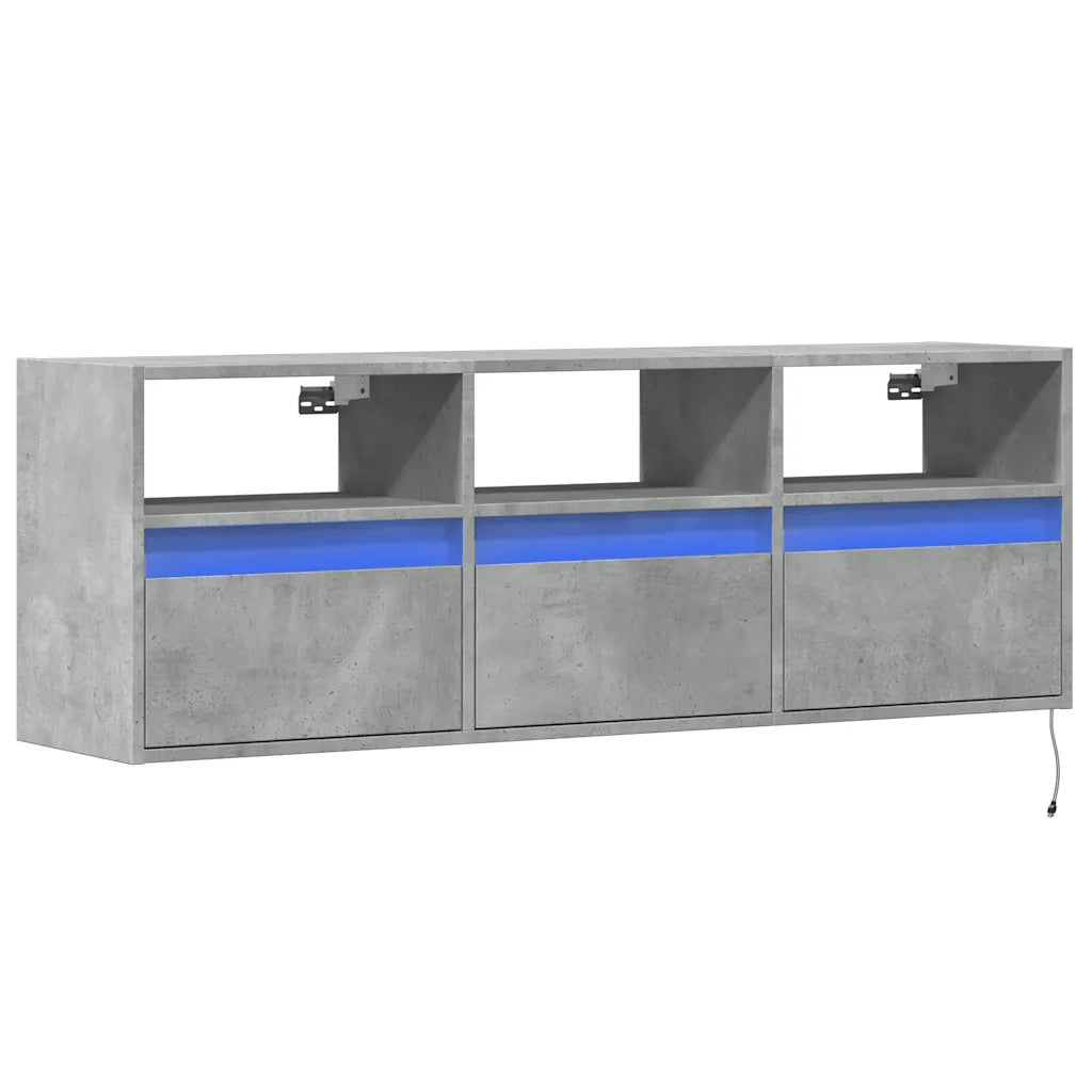 Mobile TV a Parete con Luci LED Grigio Cemento 130x31x45 cm