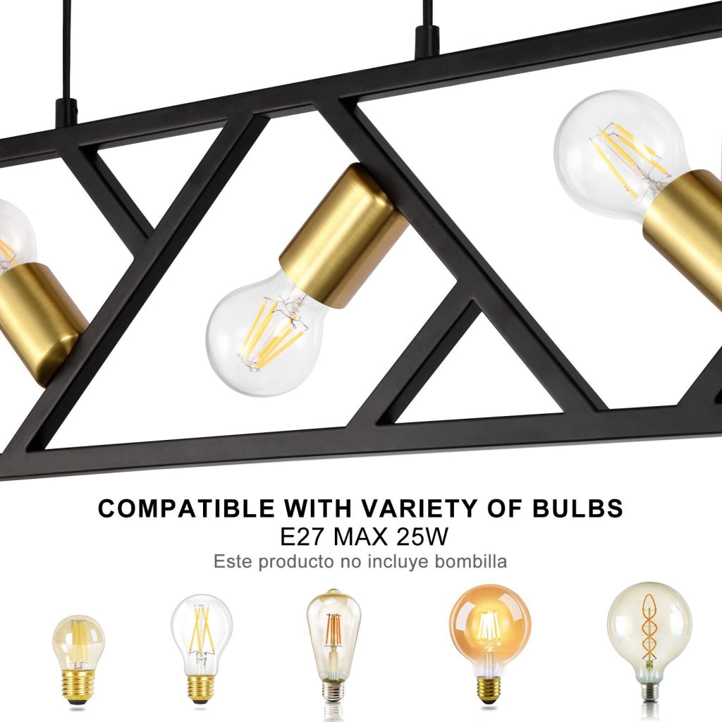 Lampada a sospensione ZMH retr¨° in metallo E27 a quattro fiamme color oro nero con un diametro di 100 centimetri