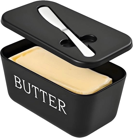 Vasca di plastica per burro grande con coperchio e foro di apertura - Contenitore di conservazione del burro - Vaschette per burro - Piccola vaschetta per burro - Nero