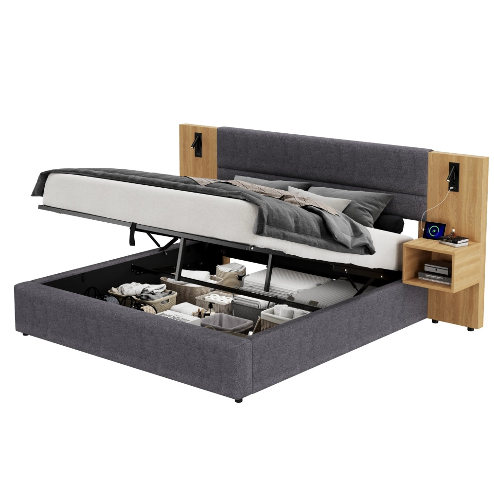 Letto contenitore 160x200 cm con USB, luce e 2 comodini