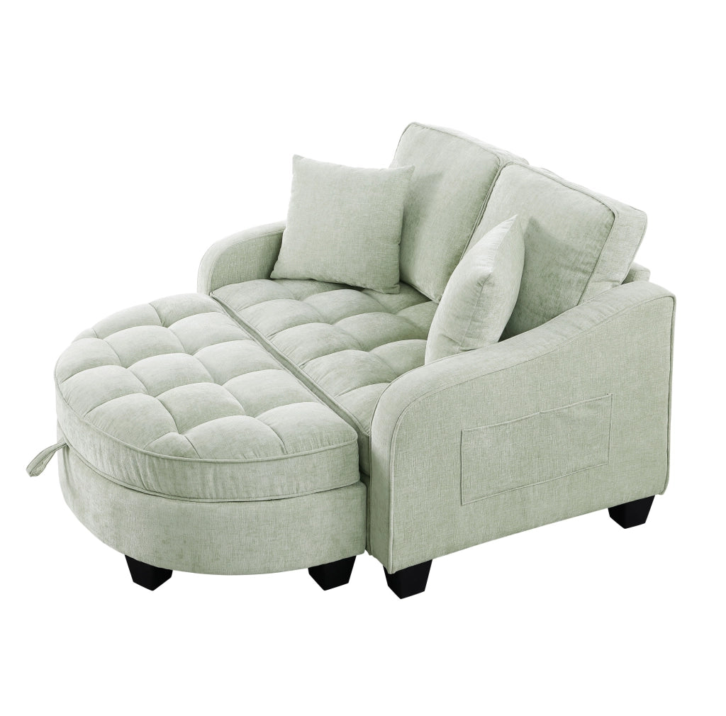Divano letto 132x129x93 cm 2 in 1 con pouf contenitore in legno di eucalipto ciano