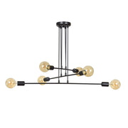 Lampadario Industrial 6 Luci Multiplo In Acciaio Nero A Bracci