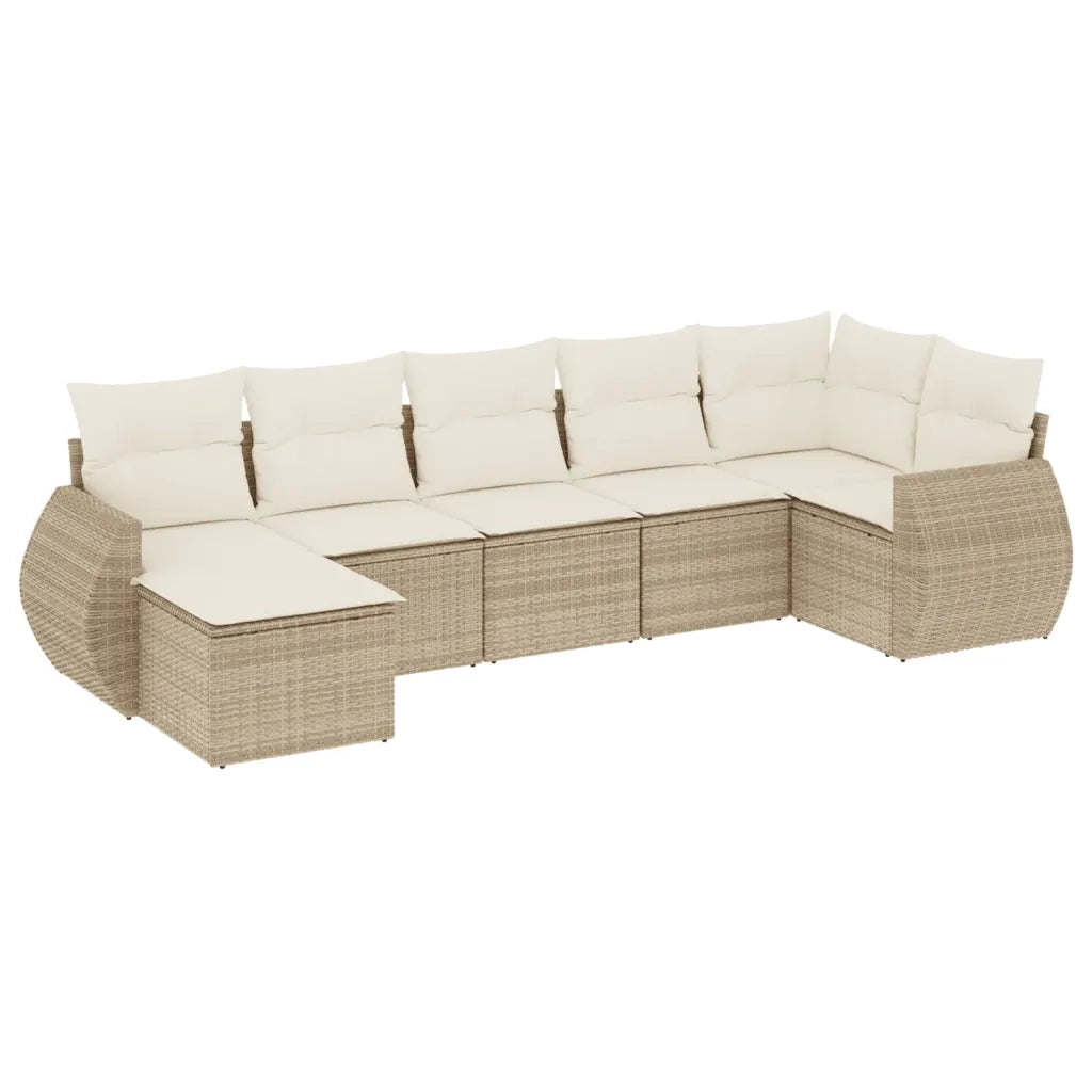 Set Divani da Giardino 7 pz con Cuscini Beige in Polyrattancod mxl 116196