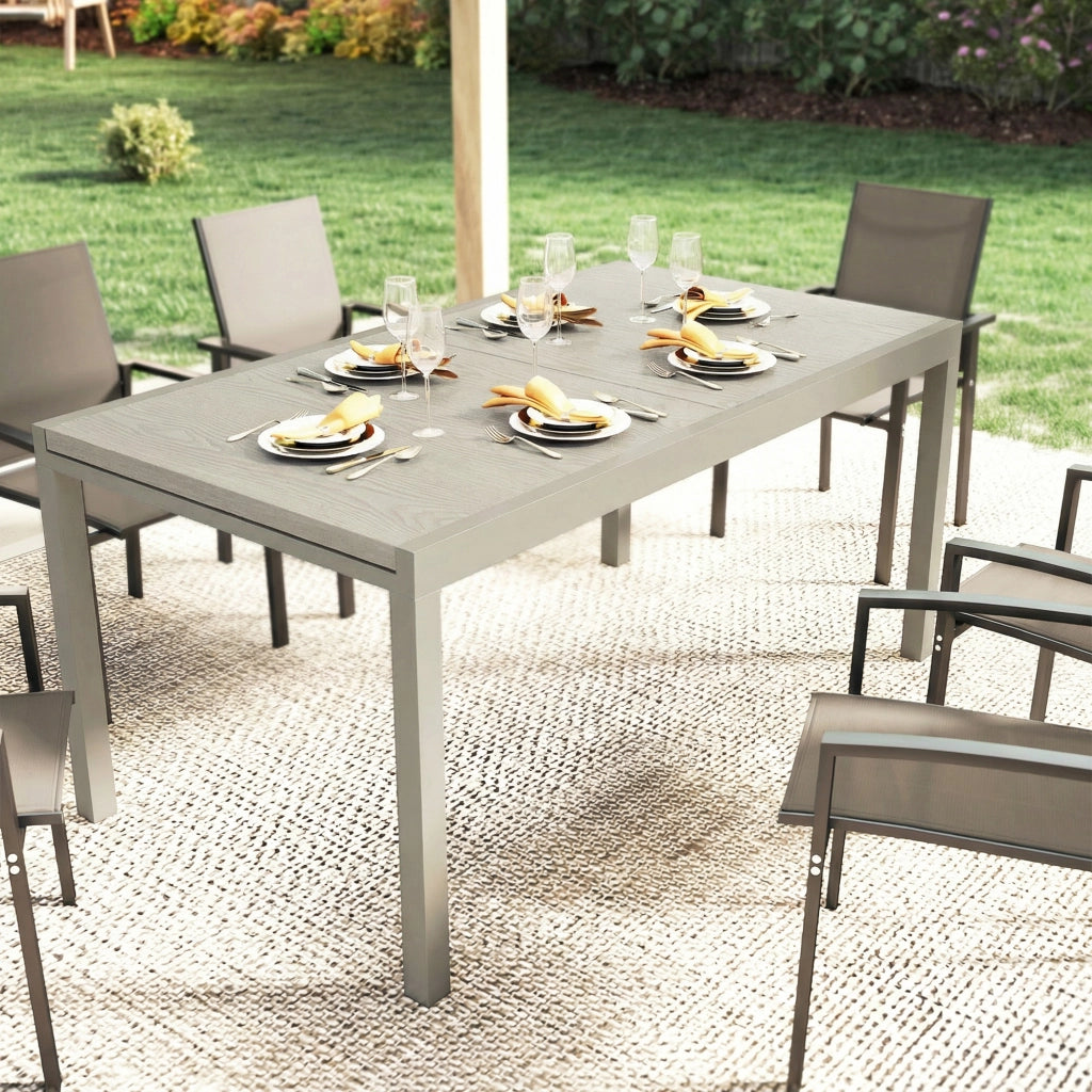 Tavolo da Giardino Allungabile 154-214x85x75 cm per 8-10 Persone in Alluminio e Acciaio Grigio Chiaro