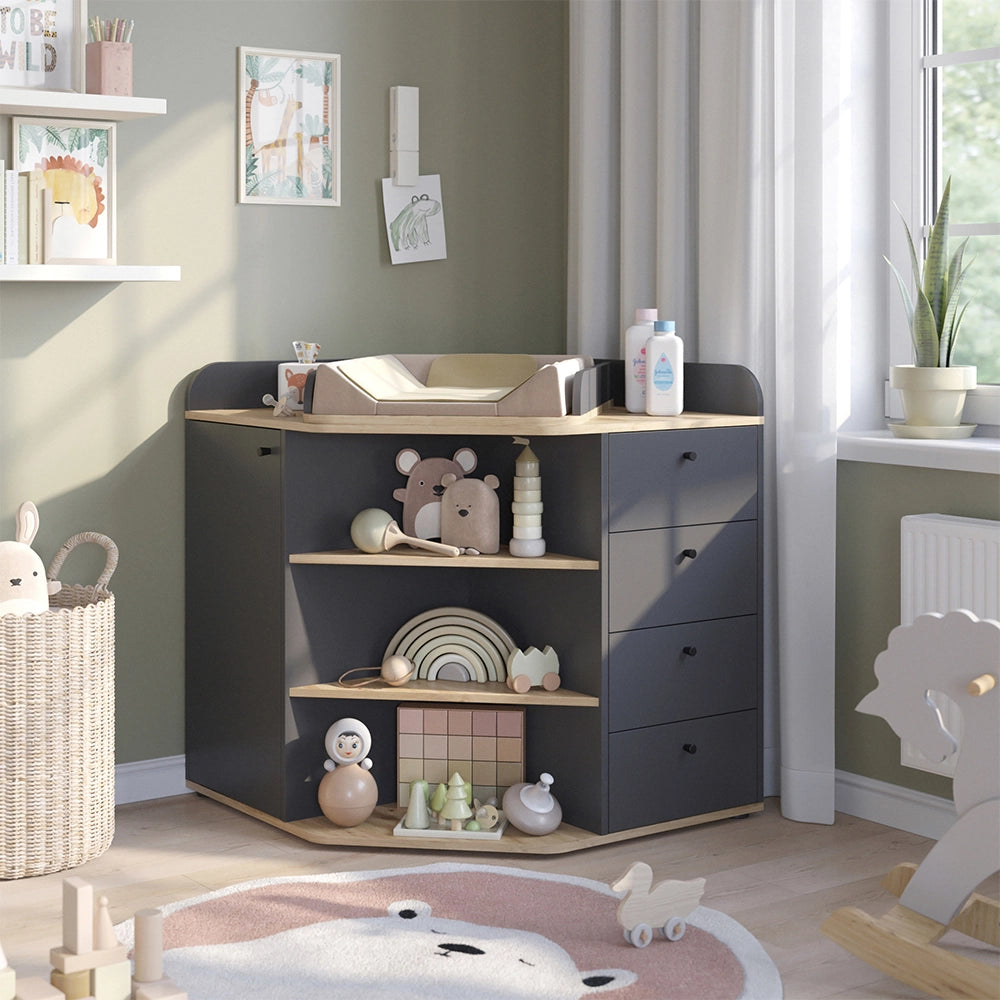 Vicco Fasciatoio Antracite/Artisan 85 x 90 cm con ripiani e 4 cassetti