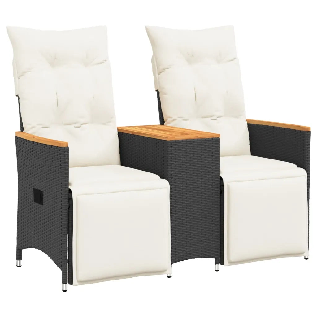 Divano Giardino Reclinabile 2Posti con Tavolino Nero Polyrattan