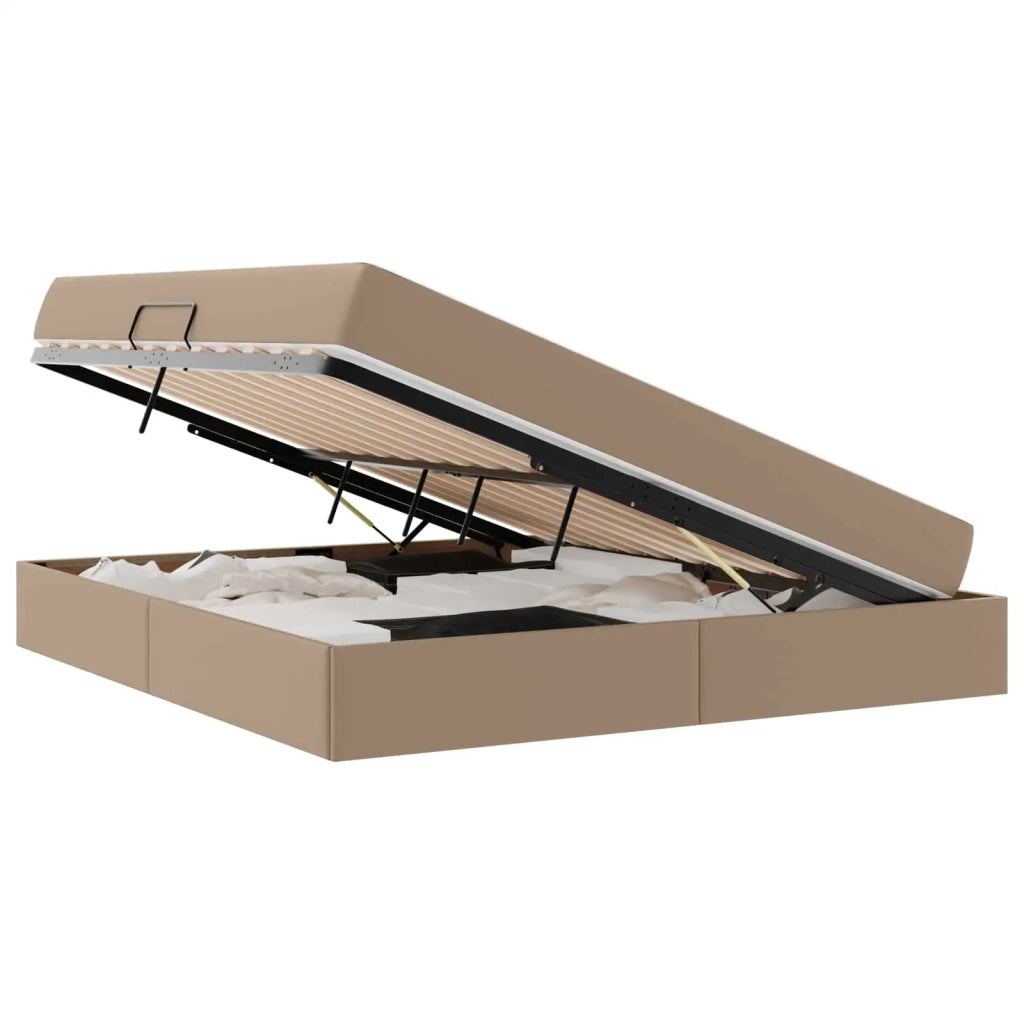 Letto con contenitore e materasso 2 pcs Cappuccino Pelle