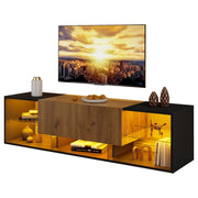 Mobile TV con 2 cassetti e LED; per soggiorno; in truciolare; 160×40×42 cm; nero e naturale