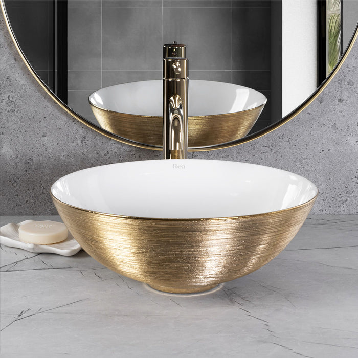 Lavabo Da Appoggio Rea Stella Gold Brush / White