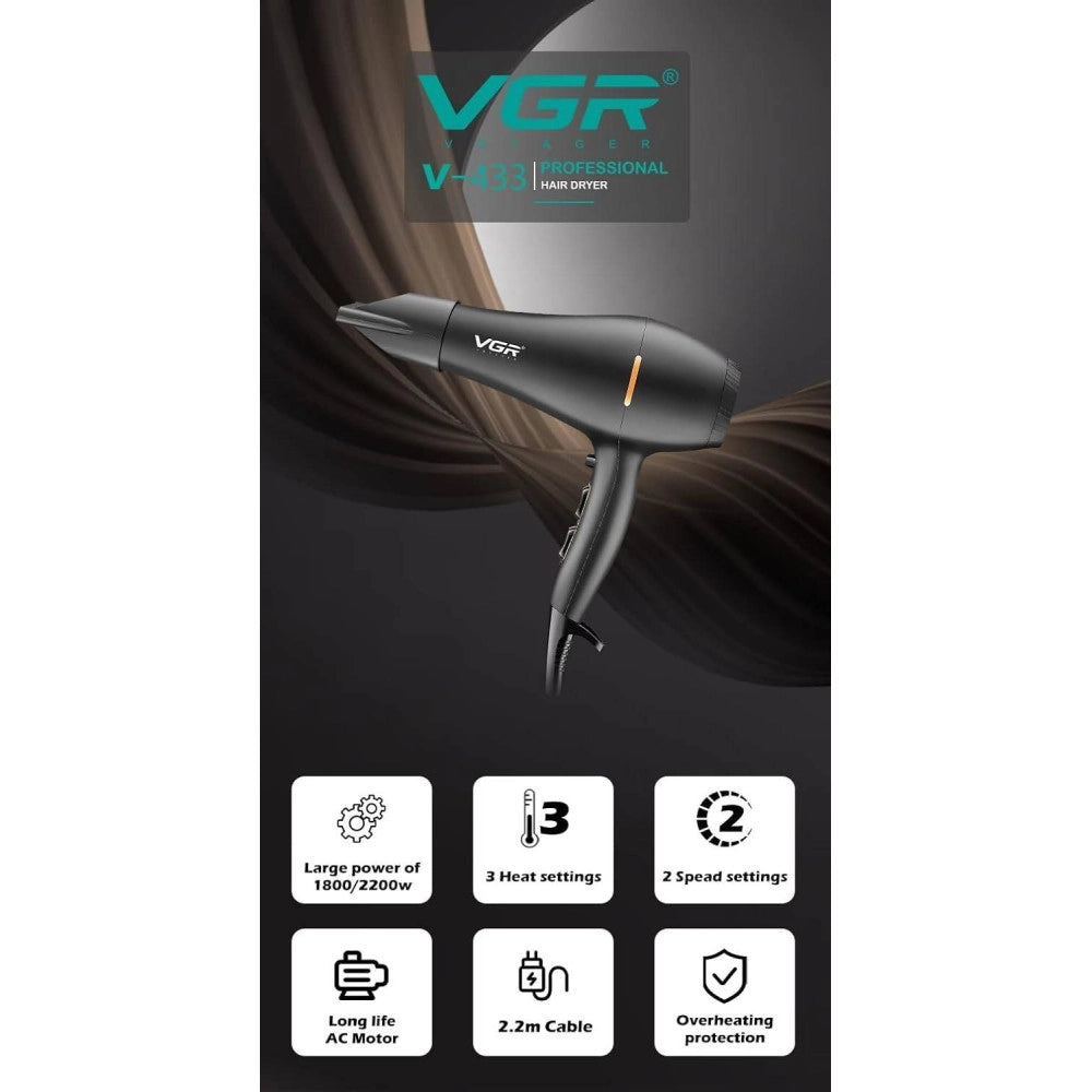 Trade Shop - Asciugacapelli Professionale Vgr V-433 – Hair Dryer Parrucchiere 2200w -