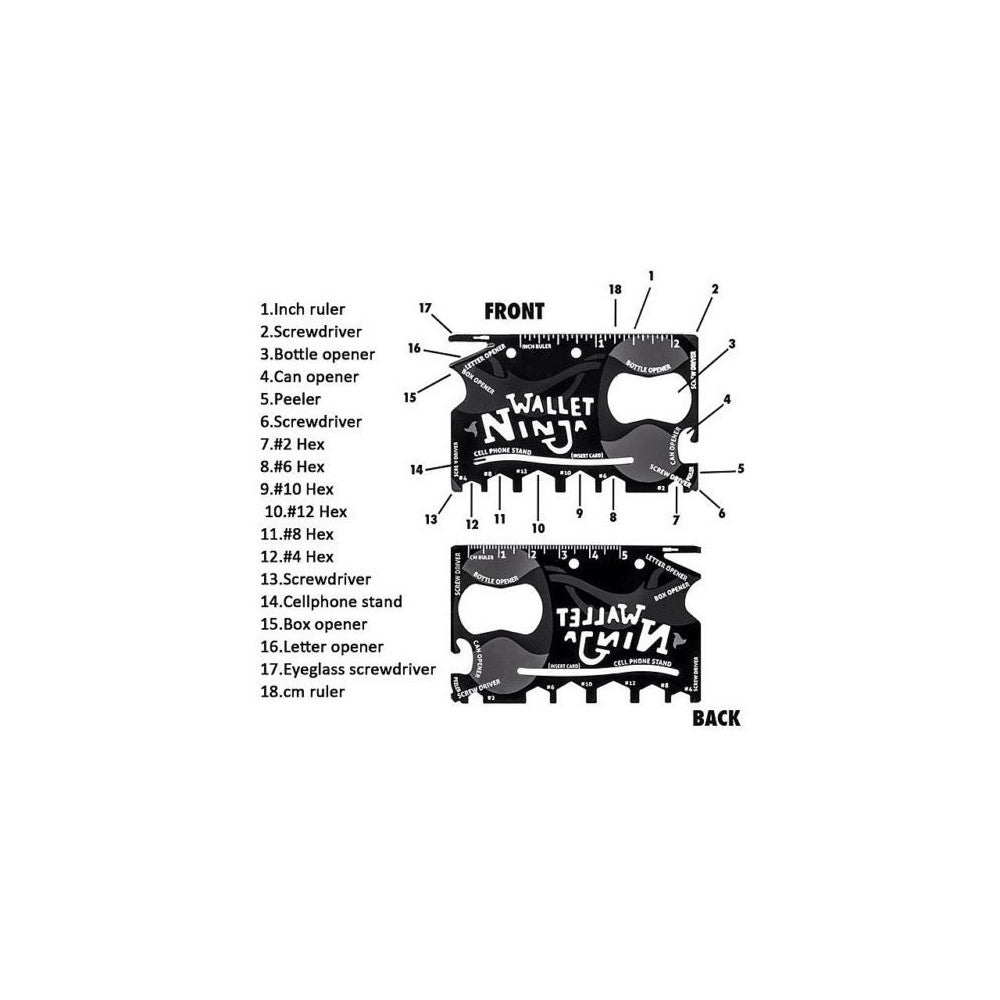 Trade Shop - Carta Di Credito Ninja 18in1 Multi-utilizzo Attrezzi Cacciavite Gadget Regalo -