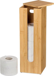Sostegno per rotoli di carta igienica con coperchio per 4 rotoli - Sostegno per carta igienica in posizione verticale - Dimensioni: 42x135x135 cm - Sostegno per carta igienica in legno naturale