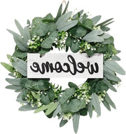Korona di foglie di eucalipto artificiali Premium 46 cm - Benvenuto - Decorazione di casa per primavera e estate - Verde - Decorazione di campagna - Decorazione di matrimonio