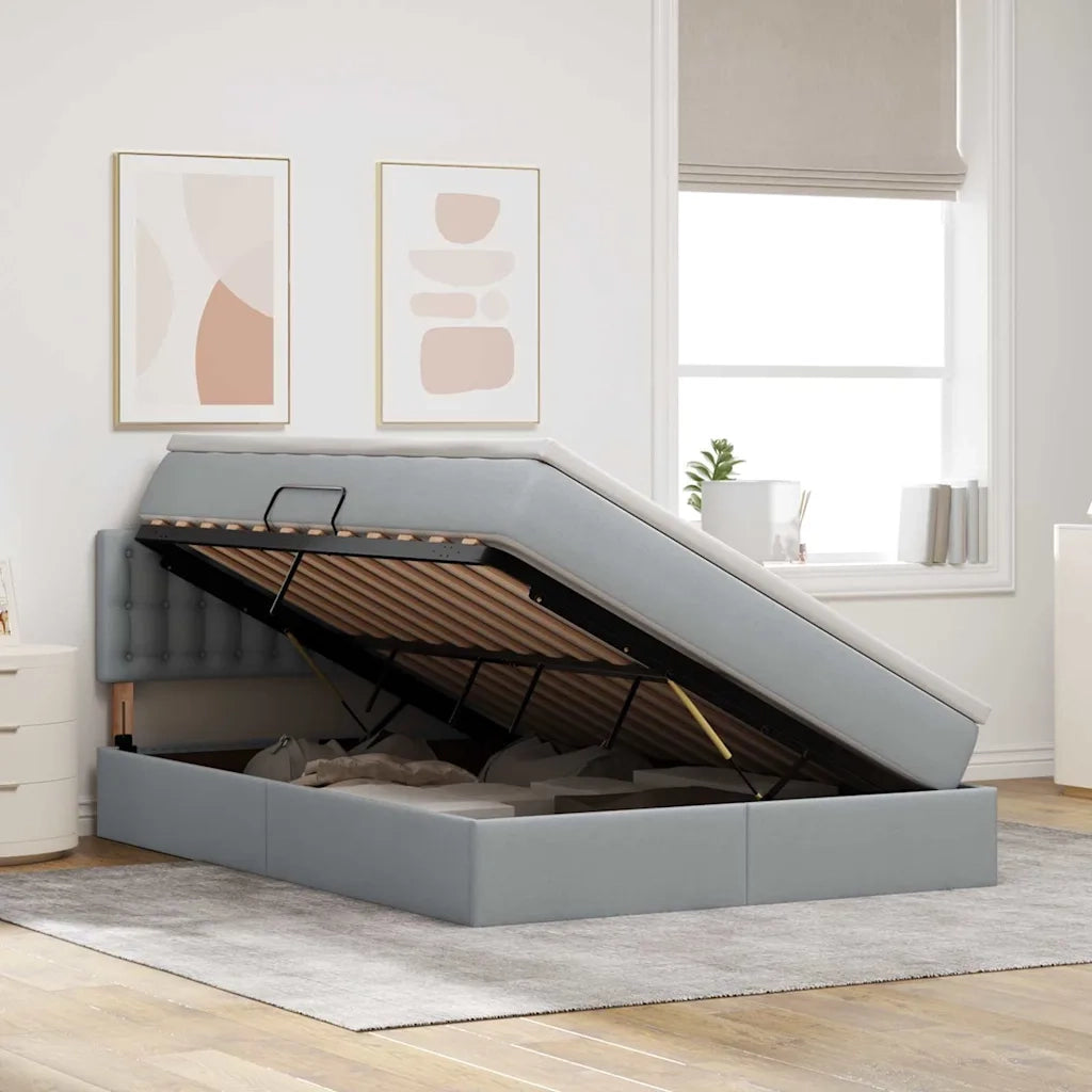 Letto con contenitore e materasso Grigio chiaro 140 x 190 cm