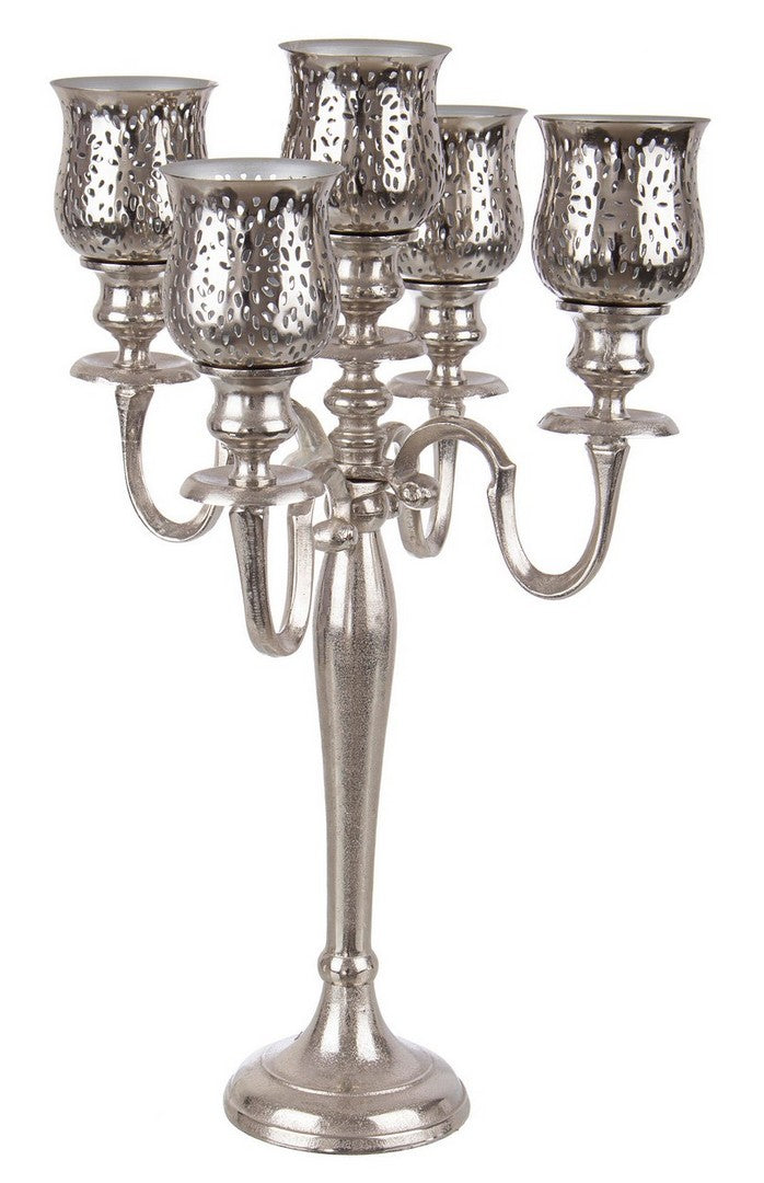 Candelabro Con 5 Braccio 39x39x62 cm in Metallo Sharyn Argento
