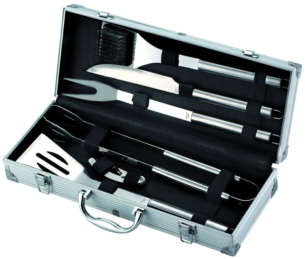 Ompagrill SET  UTENSILI PER BARBECUE INOX VALIGETTA IN ALLUMINIO 6 PEZZI