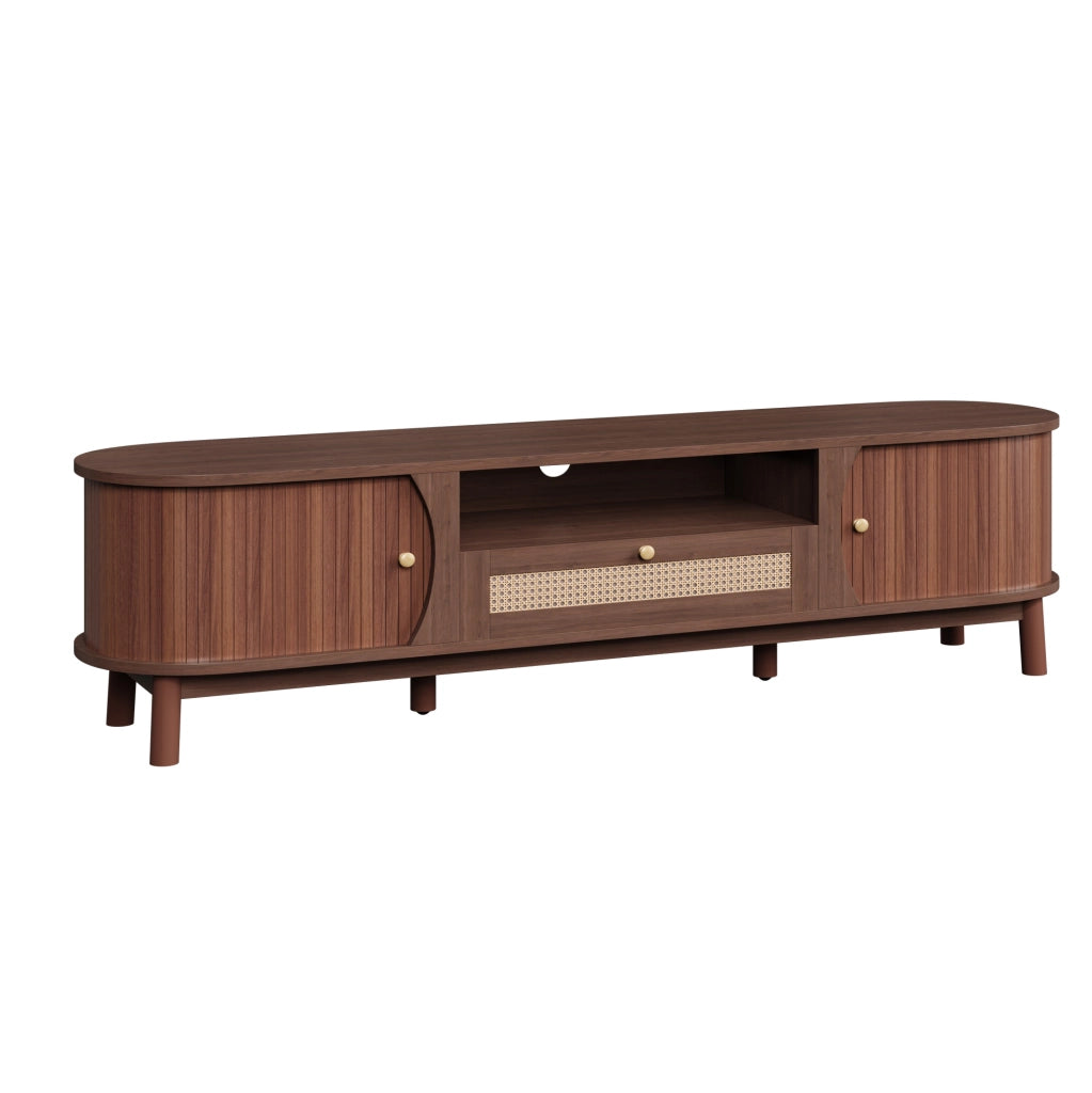 Mobile TV 165x37x46 cm con ante scorrevoli e cassetti; in MDF; noce