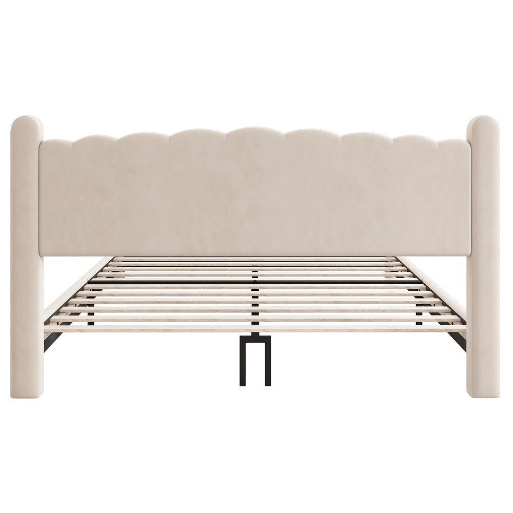 Letto Imbottito con Testiera ¨C MINIMAL ¨C Velluto Beige 160x200