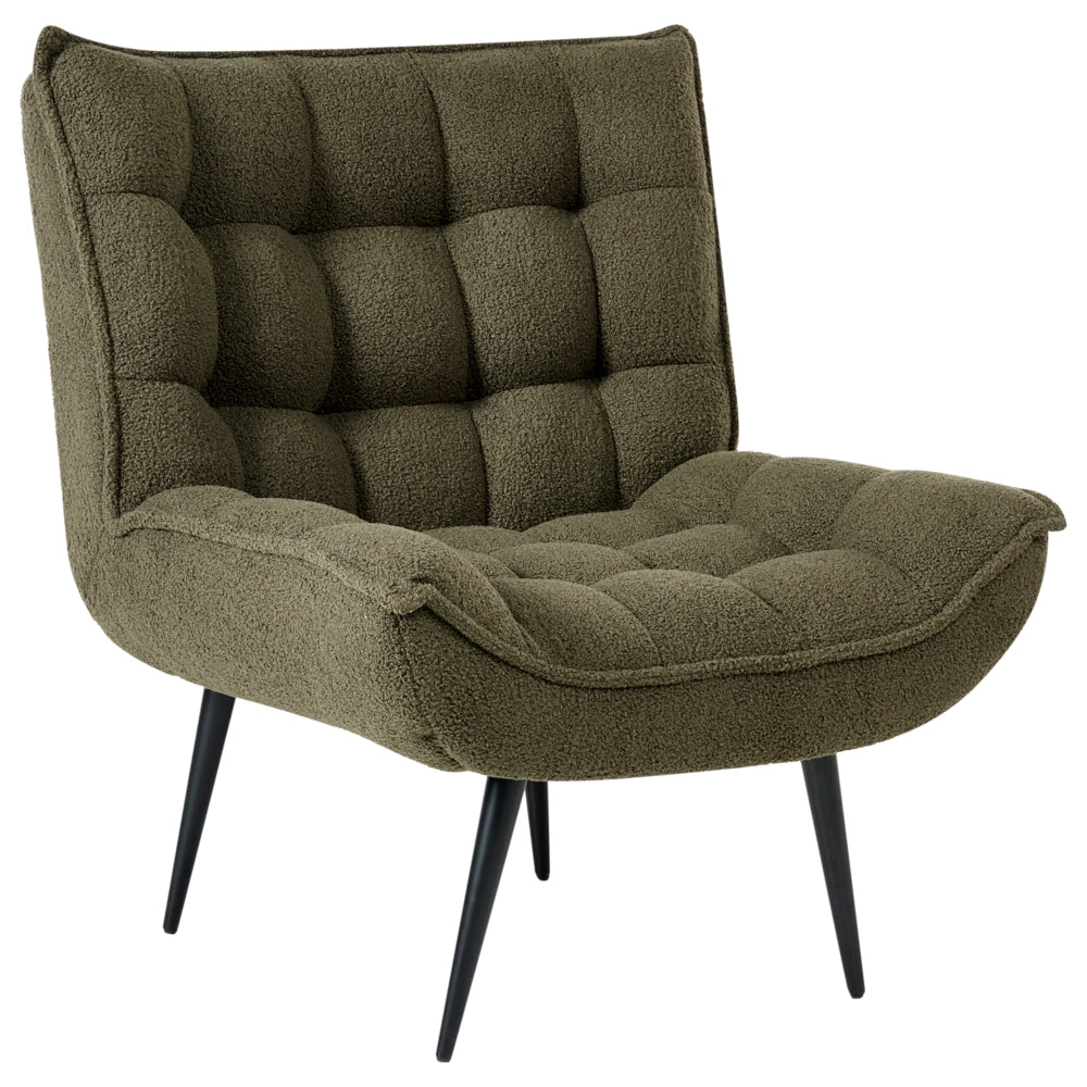 Poltrona Verde scuro Boucle Senza Braccioli Metallo Ferro Gambe Nere Soggiorno Camera da letto Moderno
