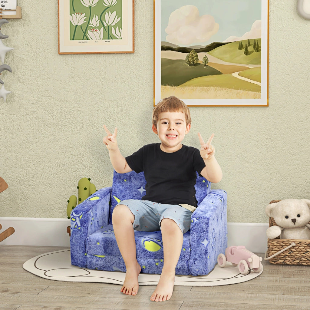 Divano letto per bambini 2 in 1 ¨C zephmum ¨C Tessuto, blu, cuscini lavabili