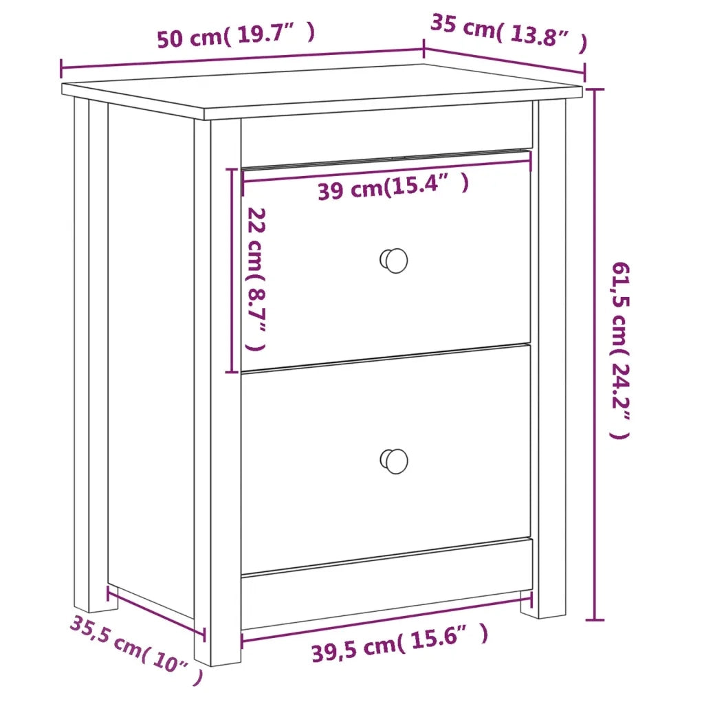 Comodino Marrone Ambra 50x35x61,5 cm in Legno Massello di Pino 813685