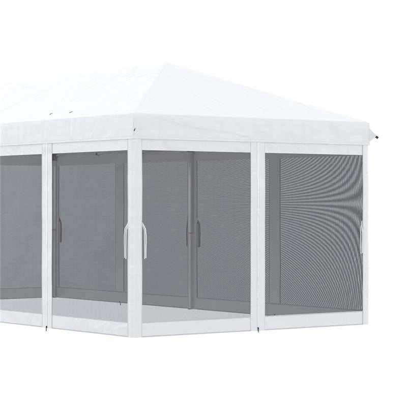 GAZEBO PIEGHEVOLE CON 6 TENDE ZANZARIERA E STRUTTURA IN ACCIAIO, 585X295X270CM, BIANCO CREMA