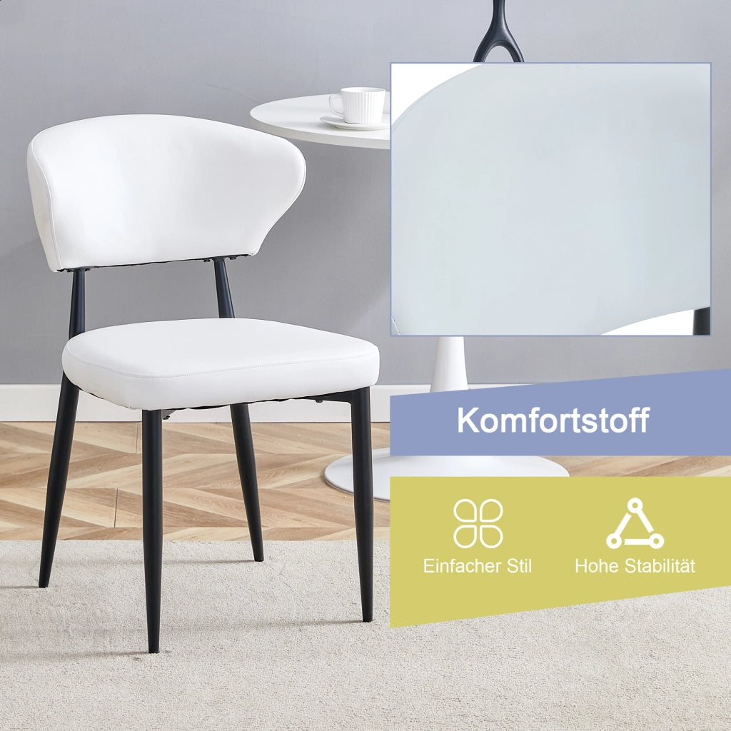 Sedia da sala da pranzo set da 2 in pelle PU con schienale ergonomico e gambe in metallo bianco e nero