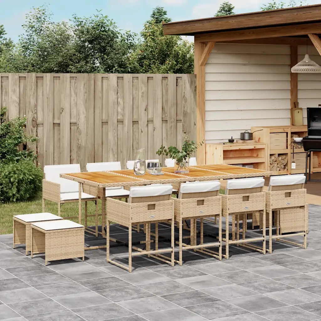 Set da Pranzo da Giardino 13 pz con Cuscini Beige in Polyrattan 3211348