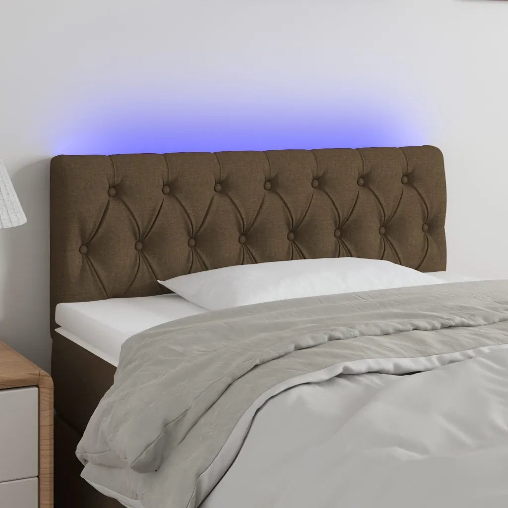 Testiera a LED-Testata con LED Marrone Scuro 100x7x78/88 cm in Tessuto
