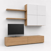 Parete Attrezzata Mobile Soggiorno Moderno Con Base TV 2 Ante Pensile 4 Ante e 2 Mensole Design Contemporaneo in Melaminico Facile da Pulire 200 x 194 x 40 cm Bianco e Rovere