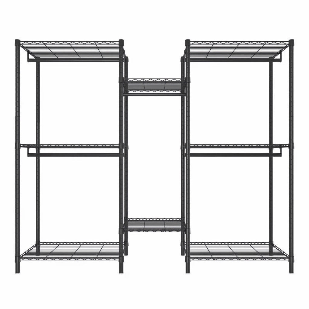 PORTA ABITI 80x46x24 cm Nero con 8 ripiani e 5 barre appendiabiti