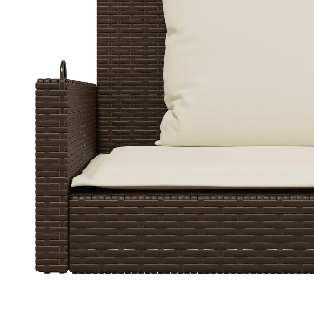 Panca da Giardino | Panchina a Dondolo con Cuscini Marrone 119x56x48 cm Polyrattan