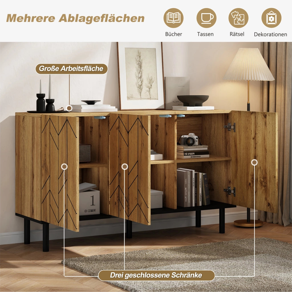 Credenza moderna con 3 ante e gambe in metallo, per soggiorno e sala da pranzo, in truciolare, rovere nero, 120 × 35 × 70 cm