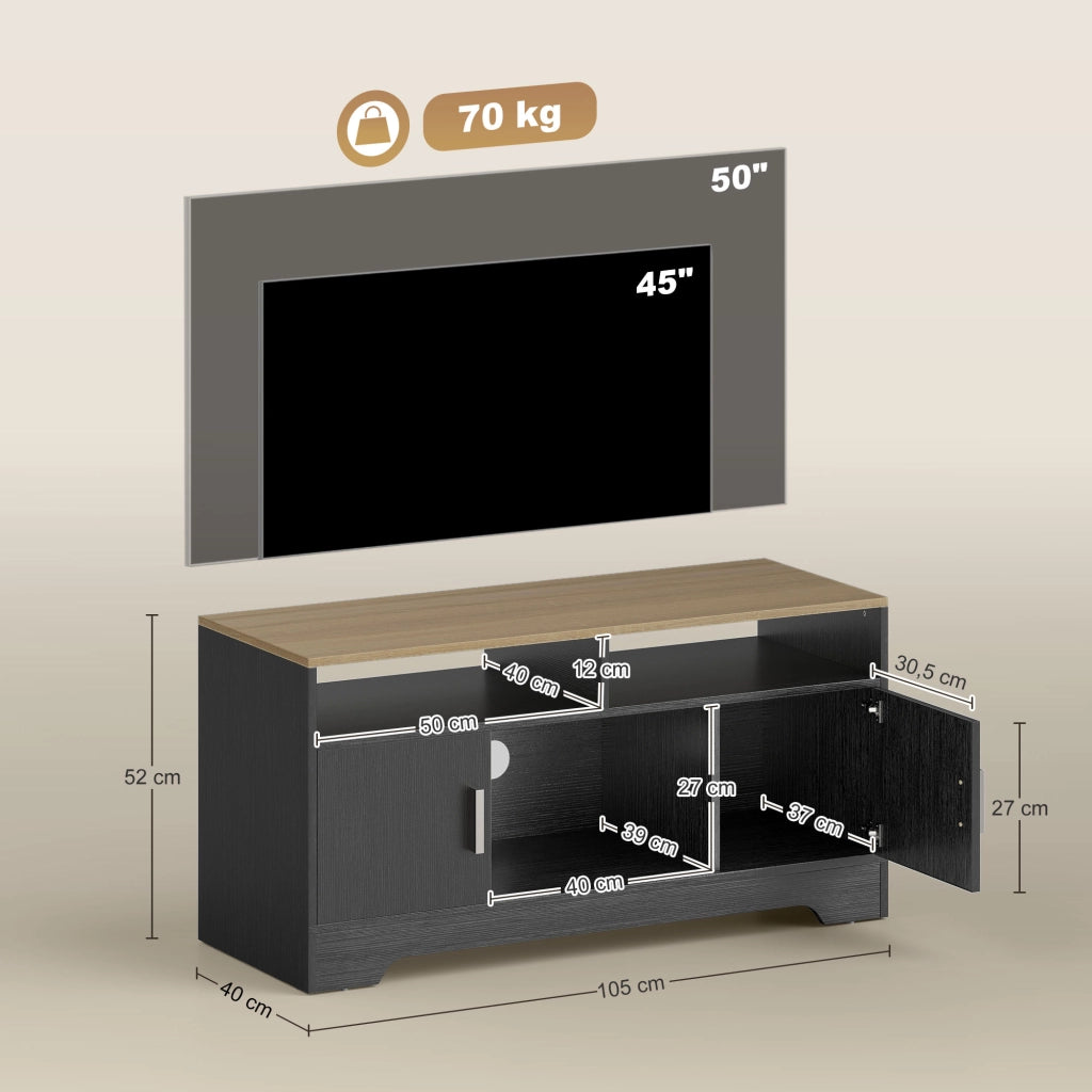 Mobile TV in legno con 2 nicchie e 2 ante ¨C zephmum ¨C effetto legno nero 105x40x52 cm