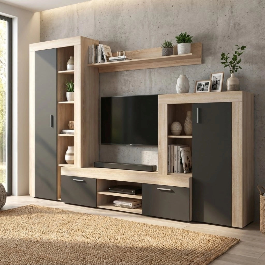 Parete Attrezzata per Soggiorno in Legno Composito cm 259x40x180 - ALTON