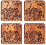 Onderzetters con cartografia di Auckland, realizzati in Sapele, 4 pezzi, con pianta urbana, diverse città opzionale, manufatti a mano
