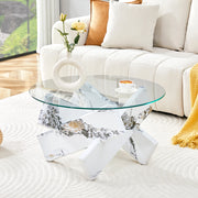 Tavolino da salotto rotondo - Zephmum- 79cm diametro- Gamba in marmo bianco- 0,8cm vetro temperato