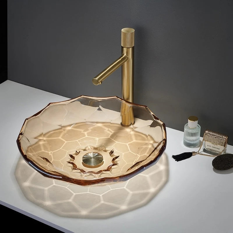 Lavabo da appoggio in vetro color ambra 460x460x125 mm senza piletta